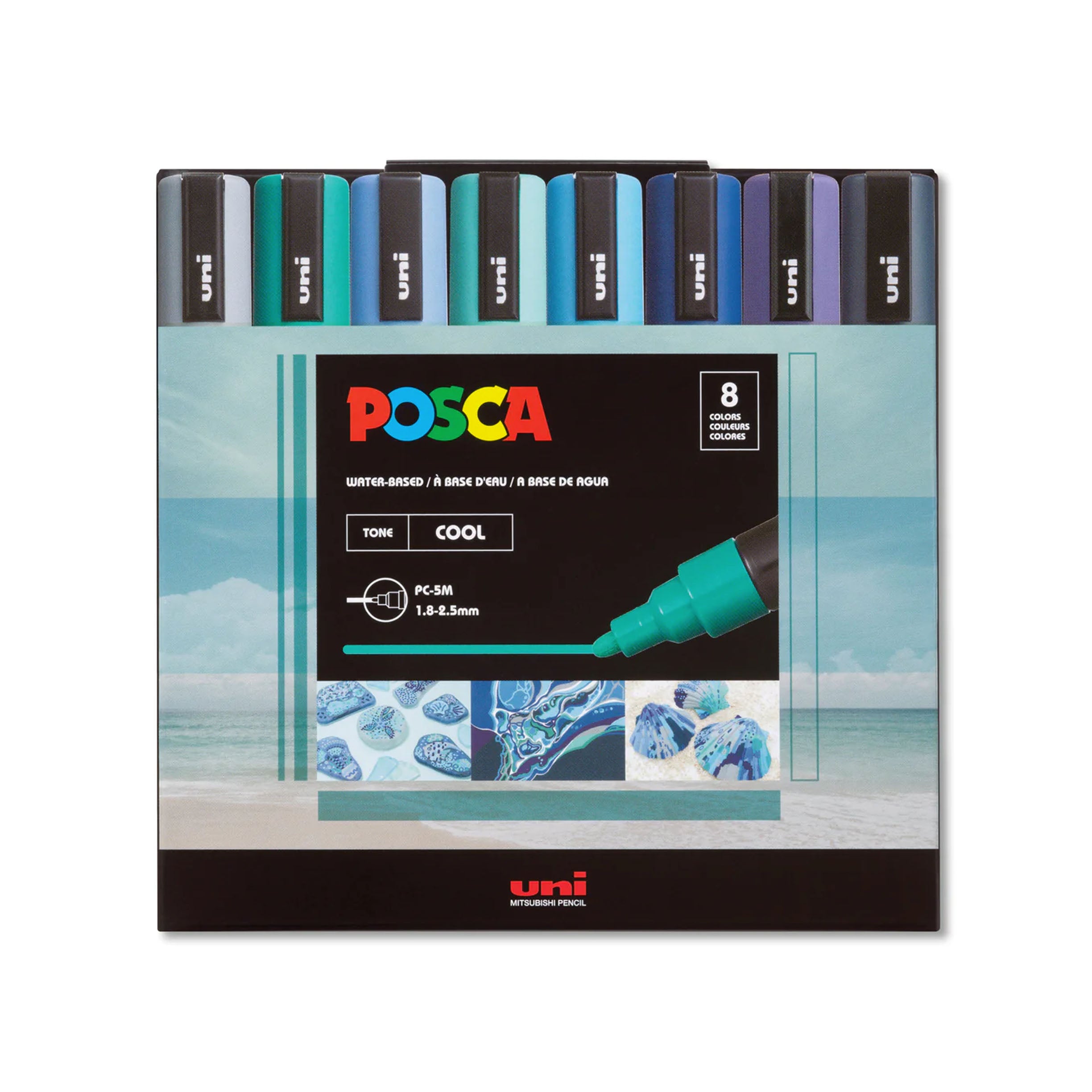 Uni-POSCA PC-5M Medium Tip Paint Markers, Cool Tone Colors Set of 8