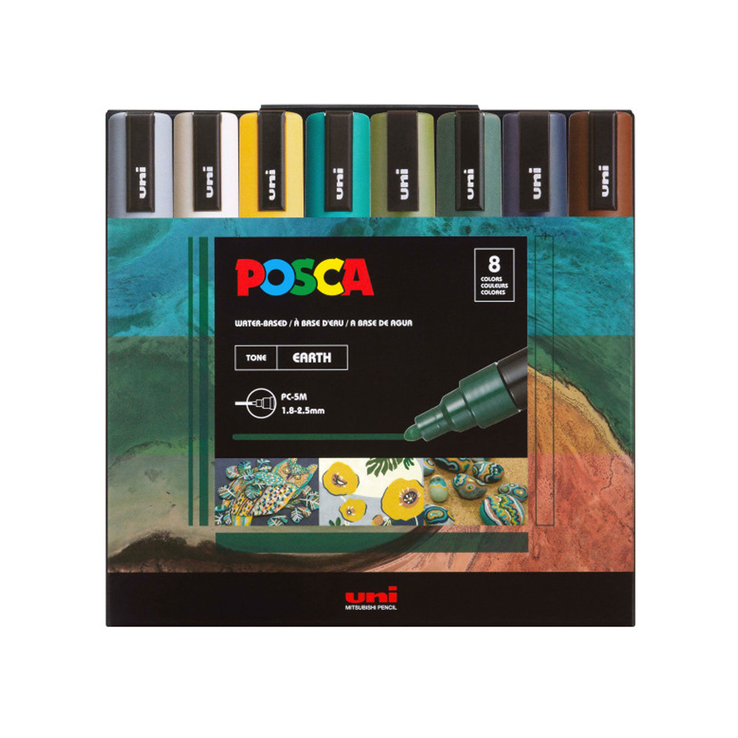 Uni-POSCA PC-5M Medium Tip Paint Markers, Earth Tone Colors Set of 8