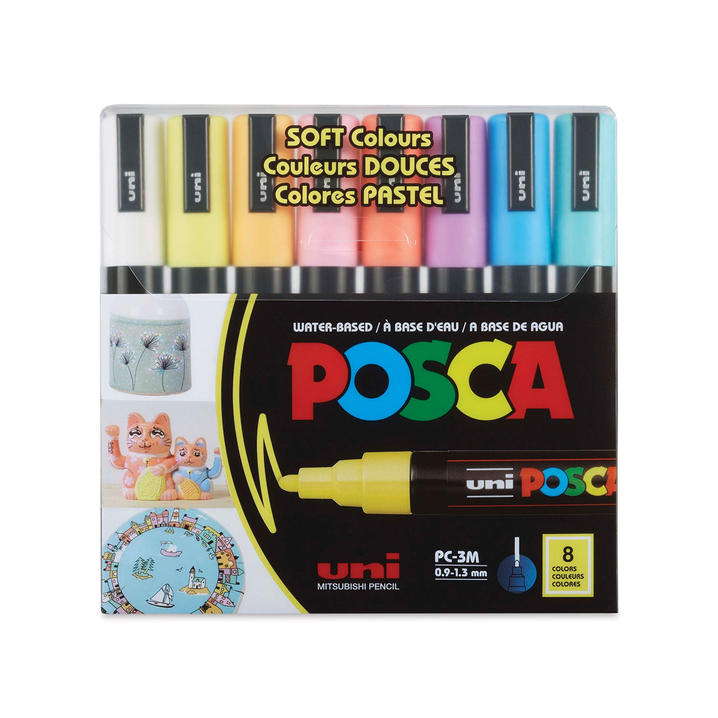 Uni-POSCA PC-3M Fine Tip Paint Markers, Soft Colors Set of 8
