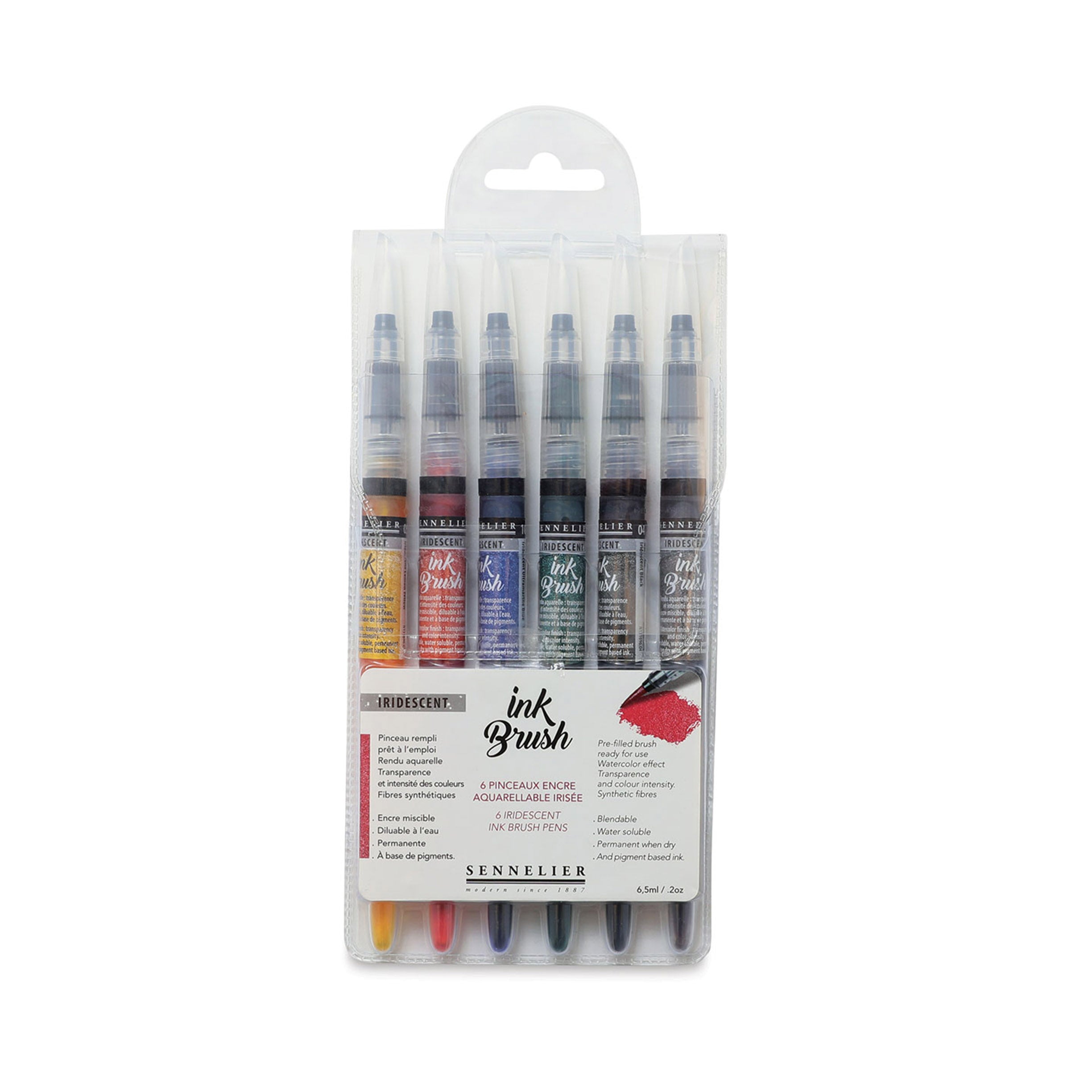 Sennelier Ink Brush Pens, Iridescent Set of 6