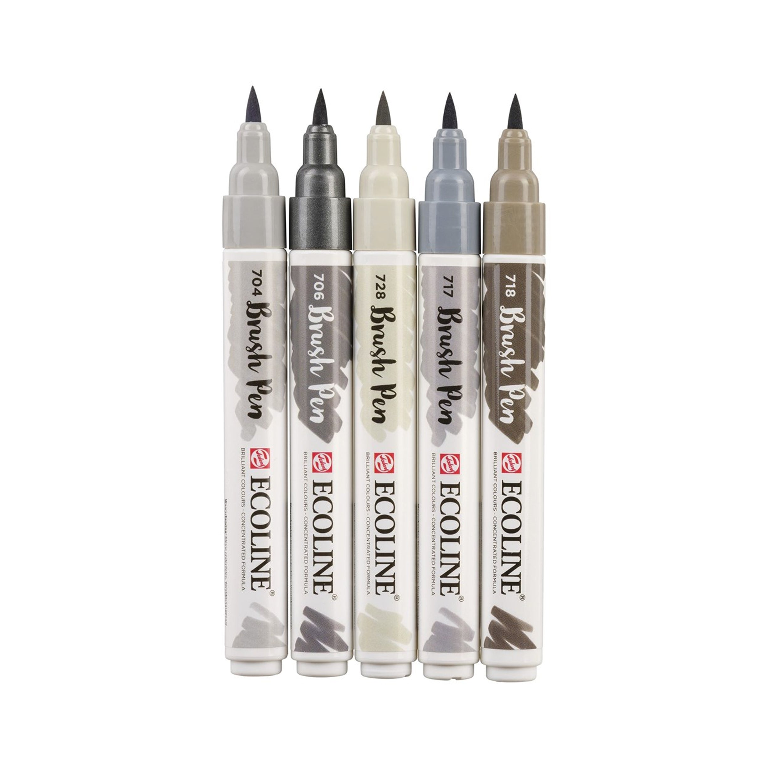 Royal Talens Ecoline Brush Pens, Grey Set of 5