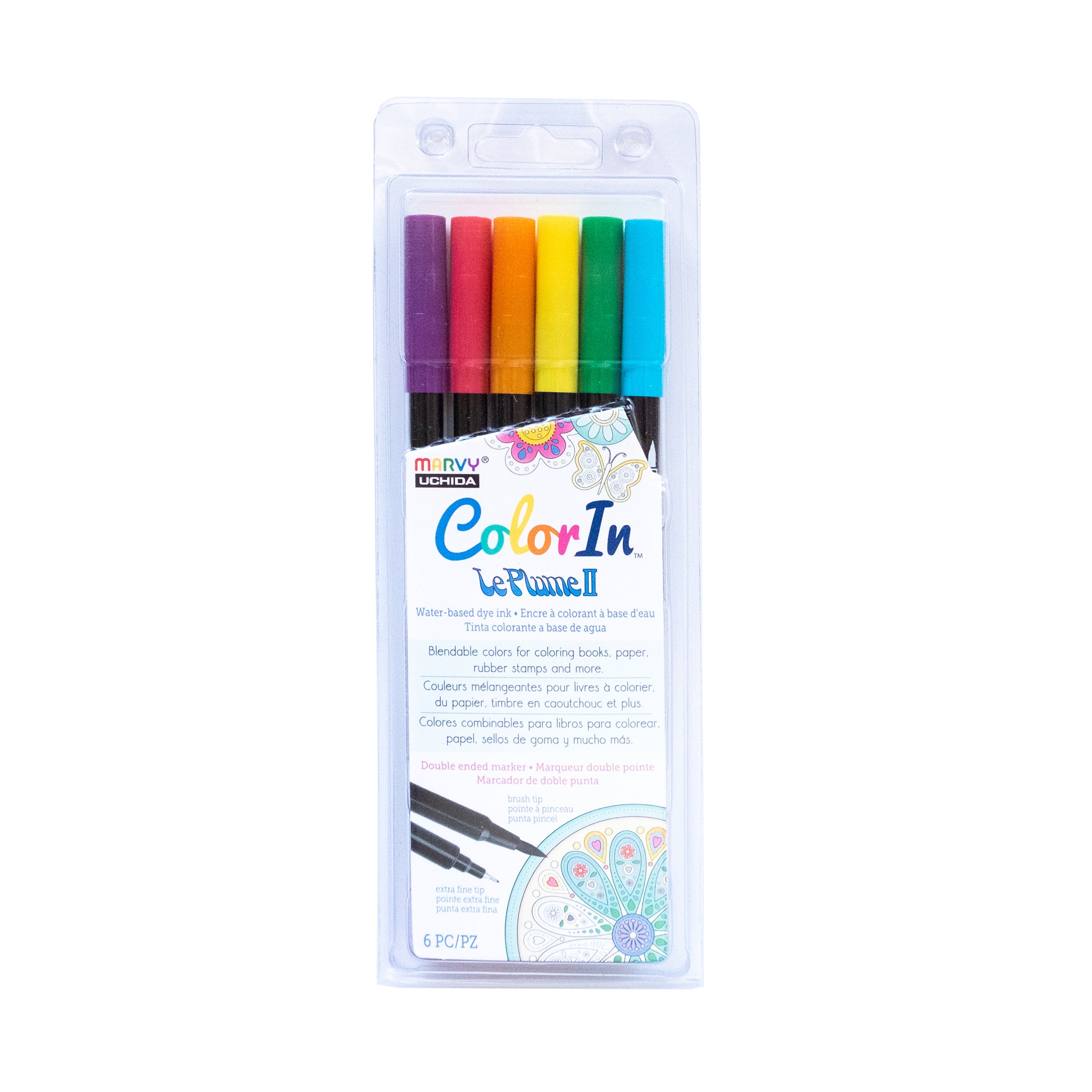 Marvy Uchida “Color In” Le Plume II Double-Ended Markers, Bold Set of 6