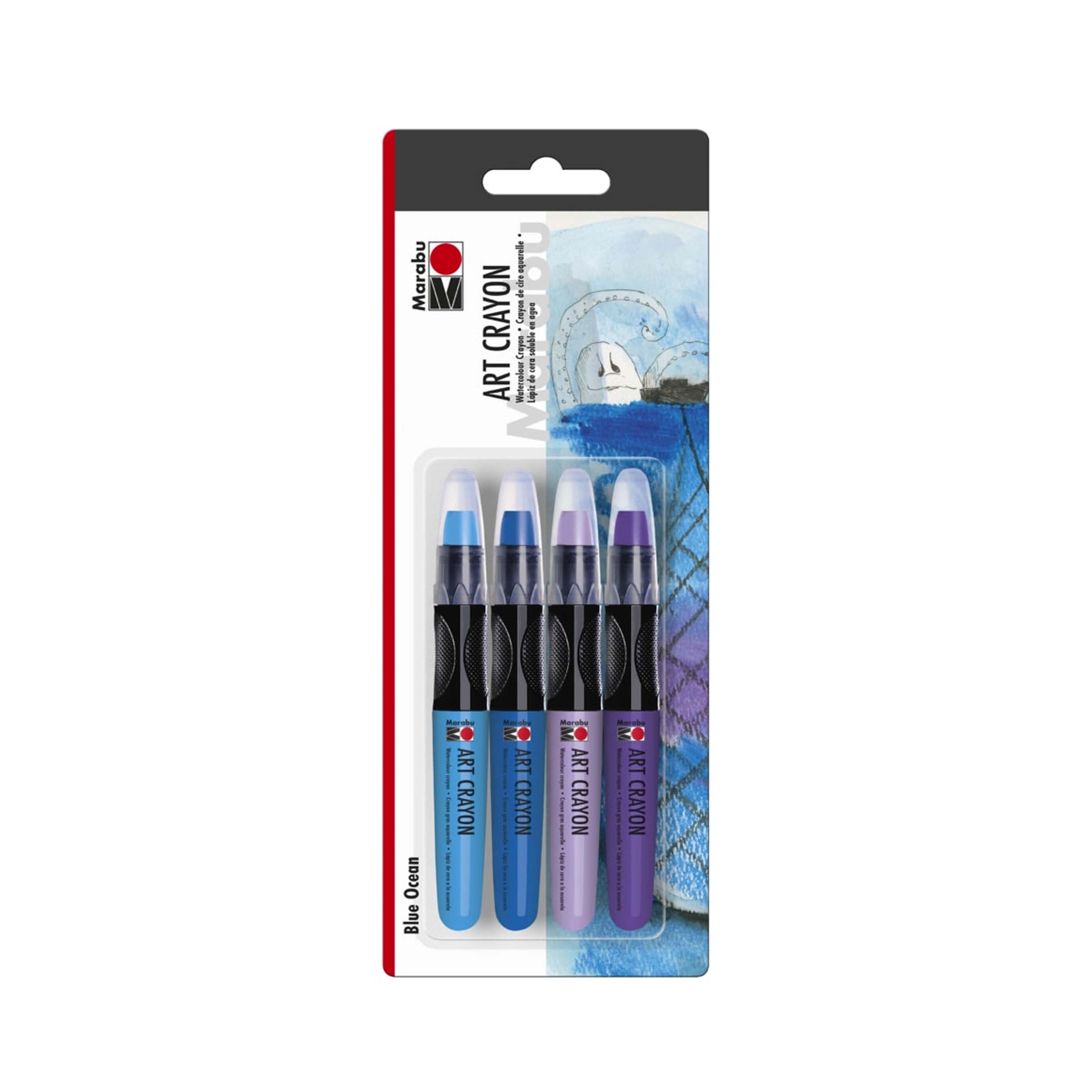 Marabu Mixed Media Art Crayons, Blue Ocean Set of 4