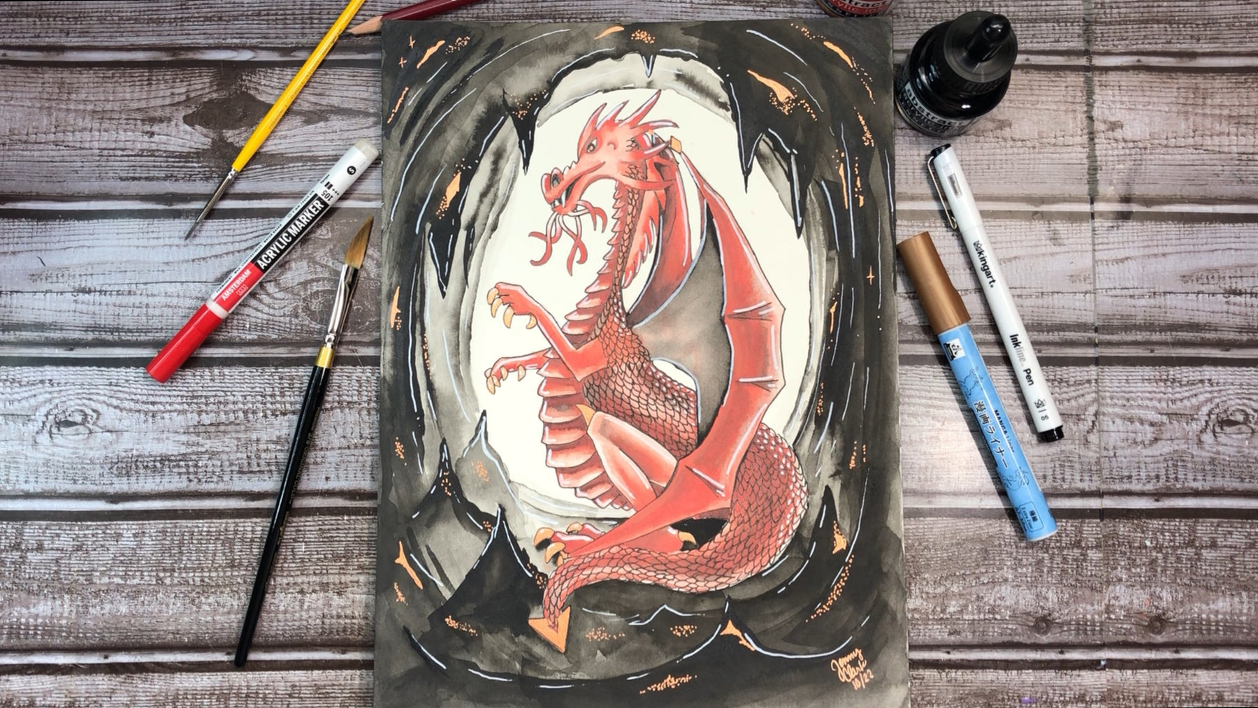 How to Draw a Dragon Using Acrylic Ink