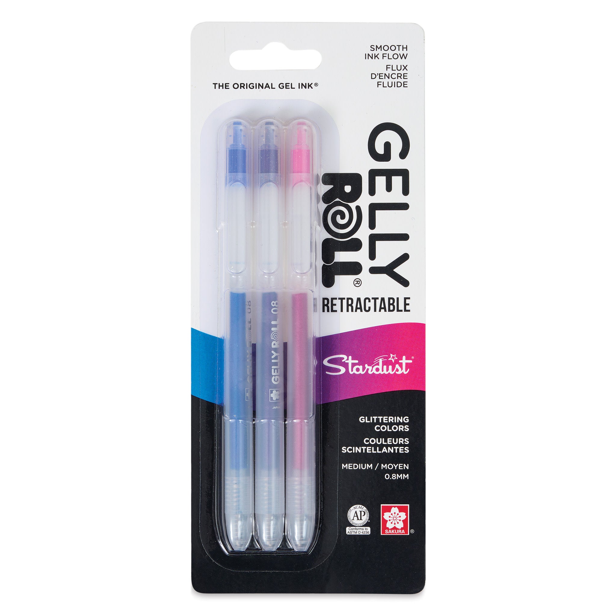 Sakura Gelly Roll Retractable Stardust Pens - Assorted, Medium Tip, Set of 3