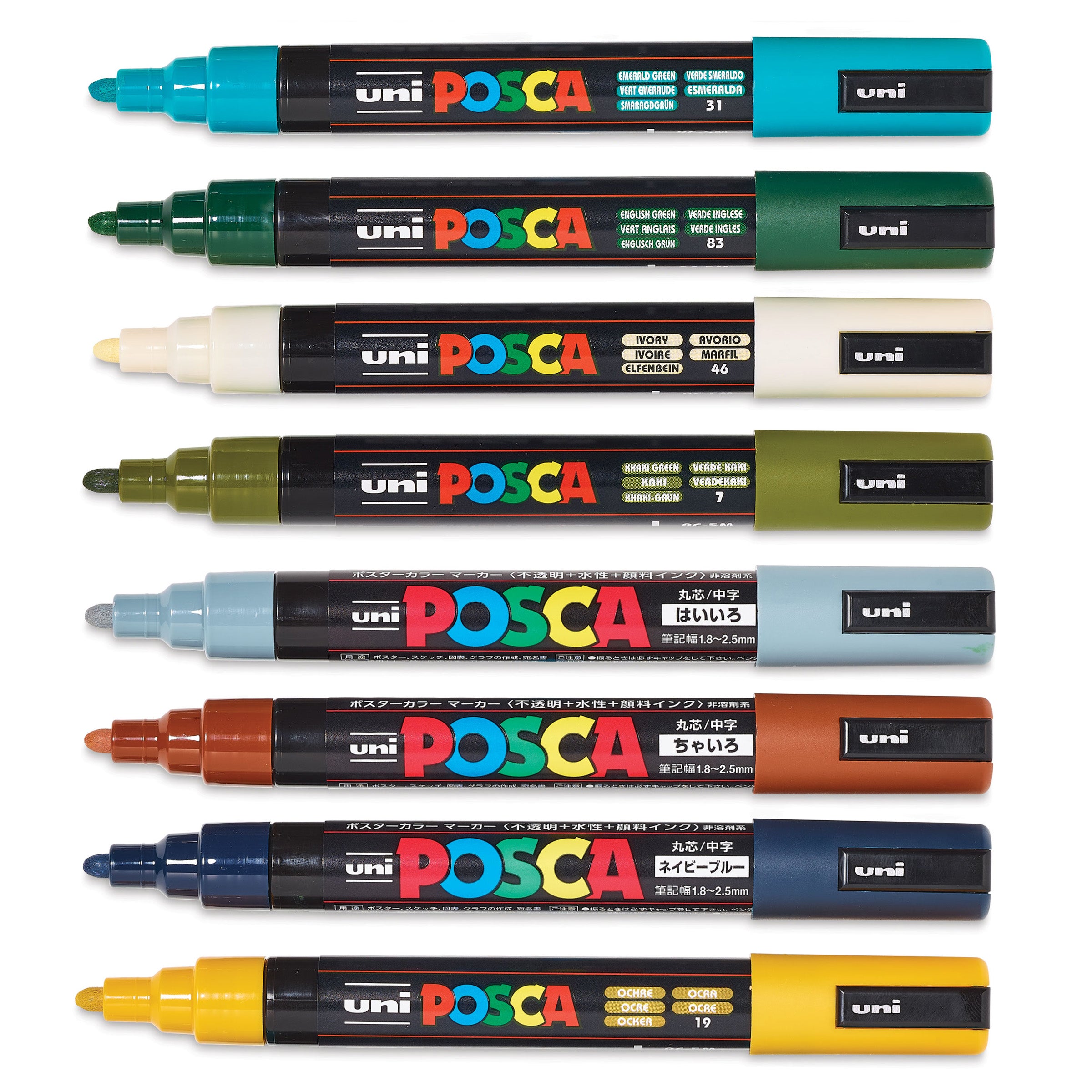 Uni-POSCA PC-5M Medium Tip Paint Markers, Earth Tone Colors Set of 8