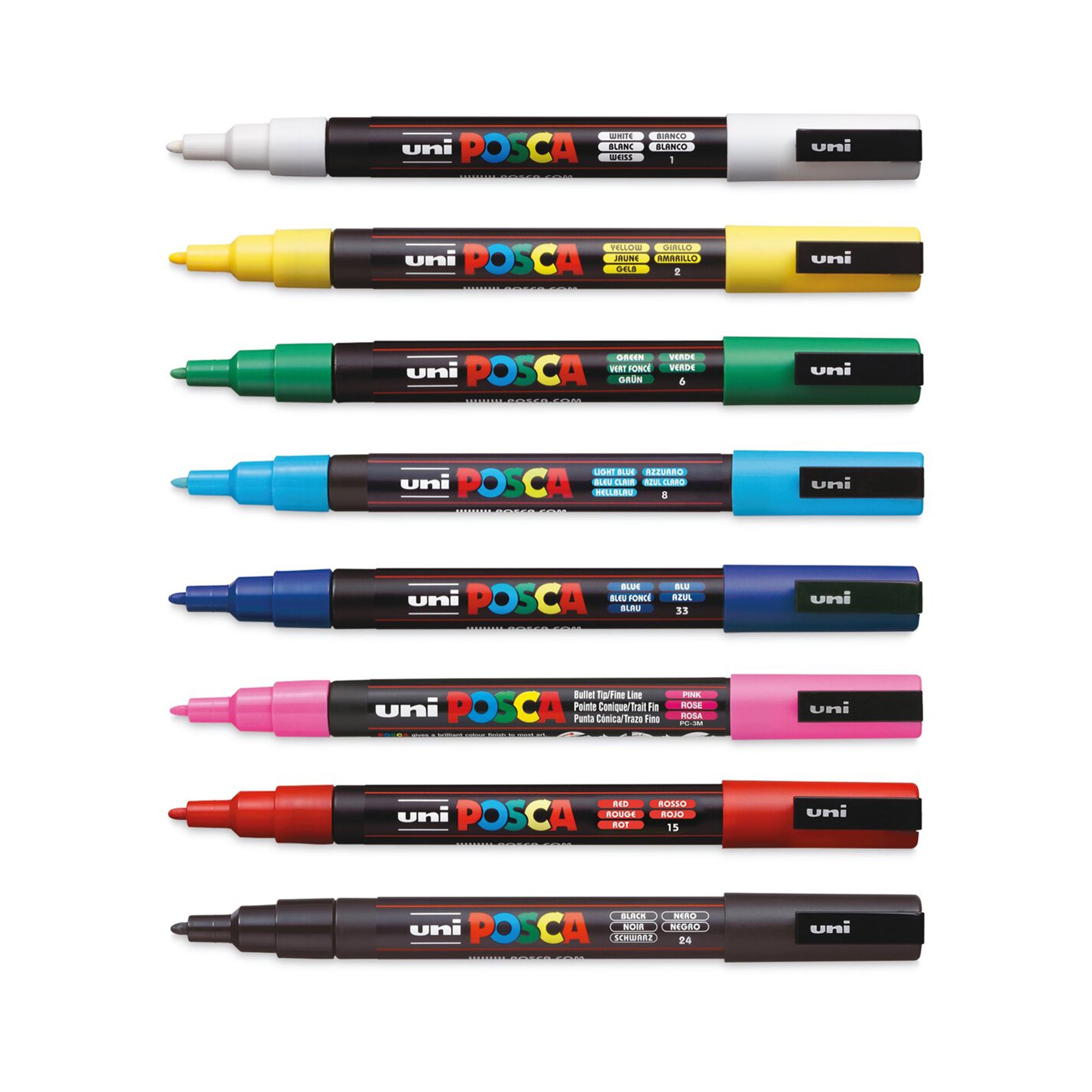 Uni-POSCA PC-3M Fine Tip Paint Markers, Basic Colors Set of 8