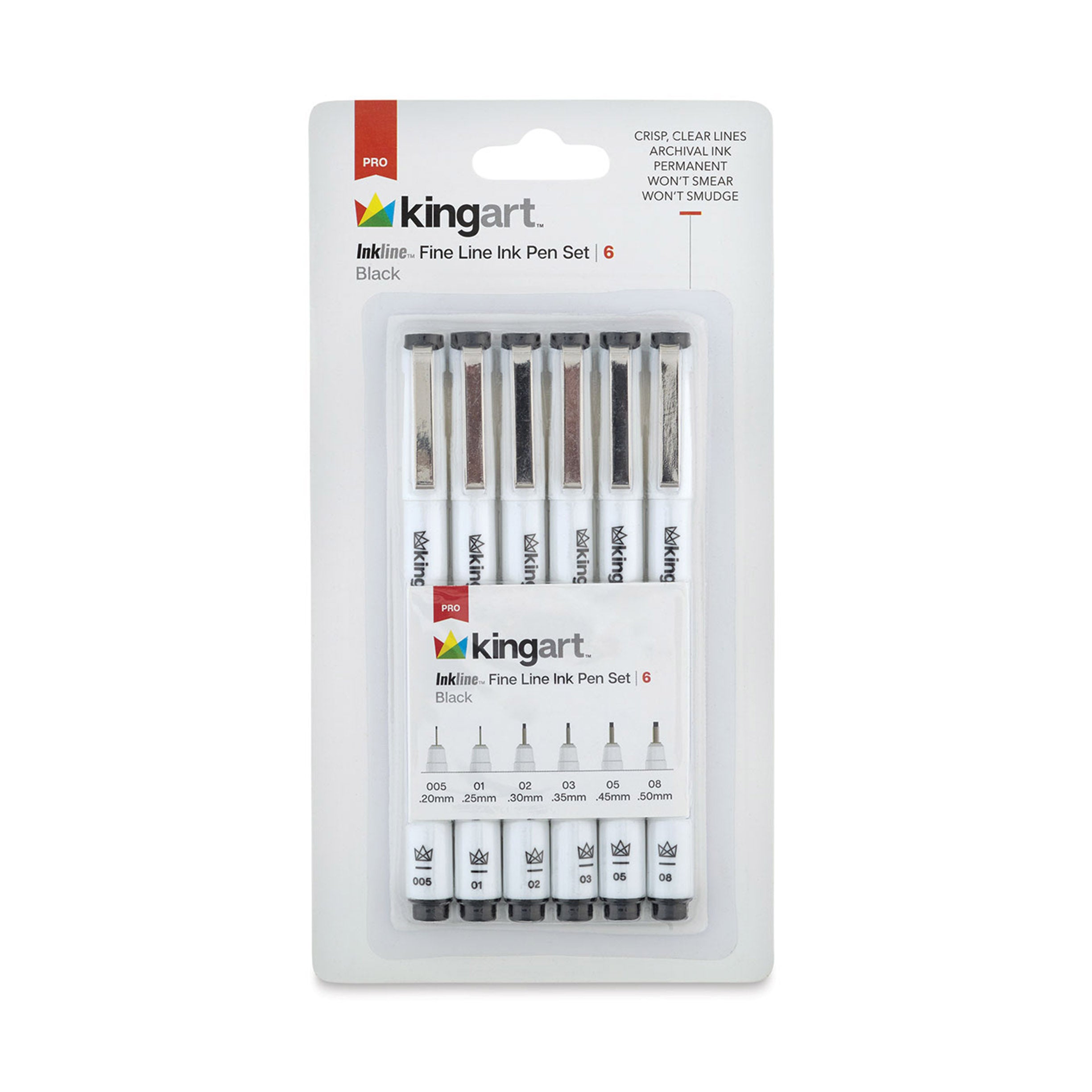 KINGART® Inkline™ Fine Line Ink Pens, Black Set of 6