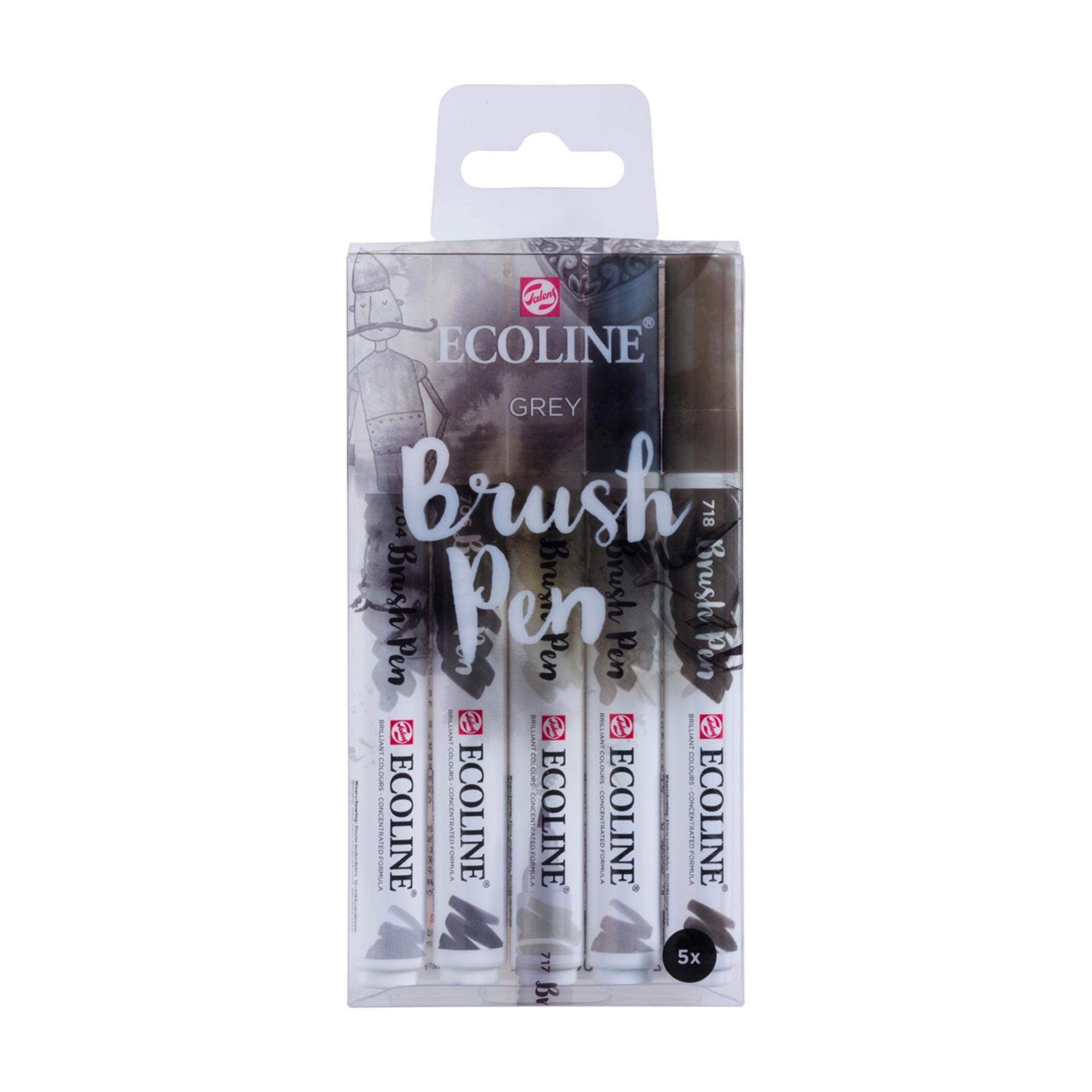 5-Color Grey Ecoline Brush Pen Set