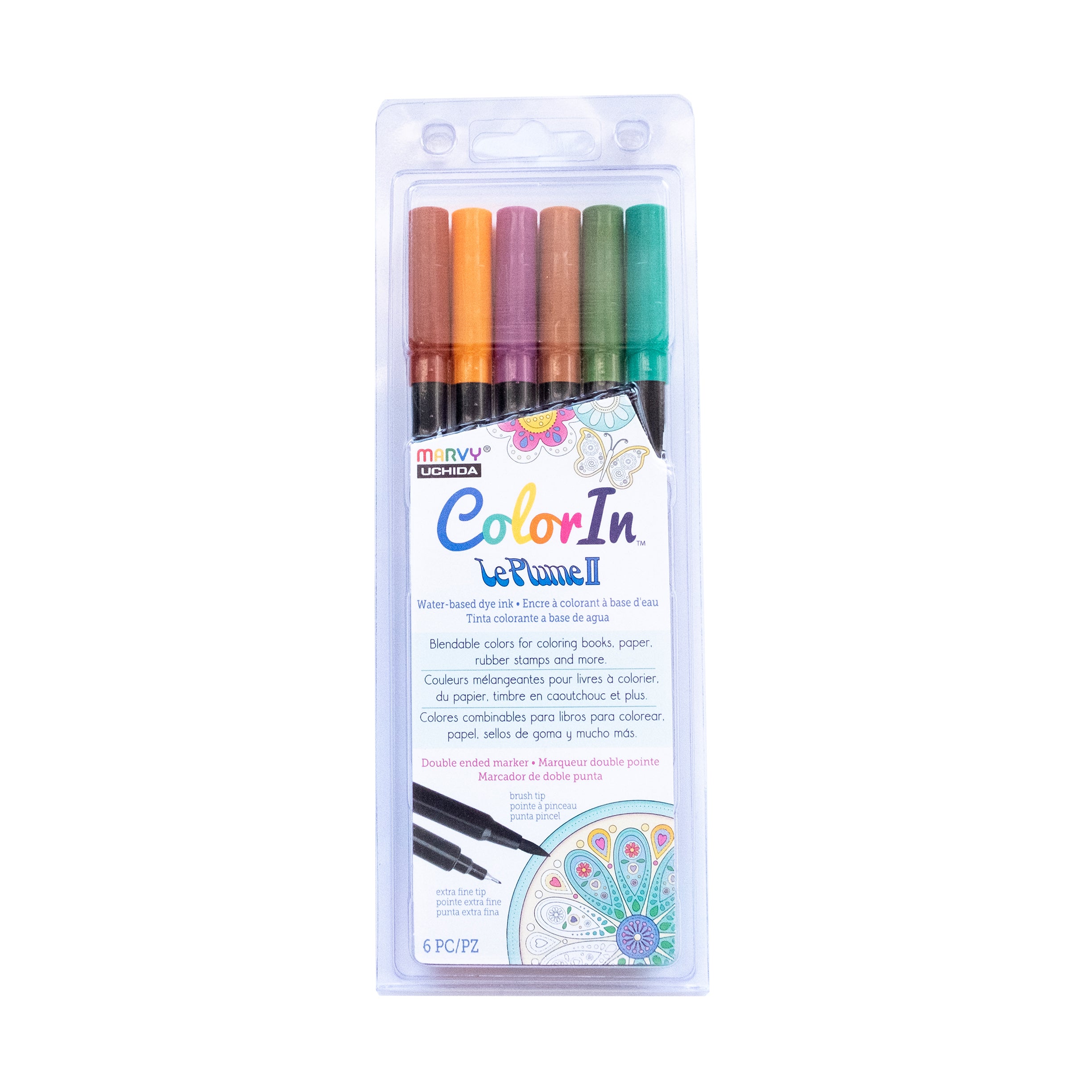 Marvy Uchida “Color In” Le Plume II Double-Ended Markers, Natural Set of 6