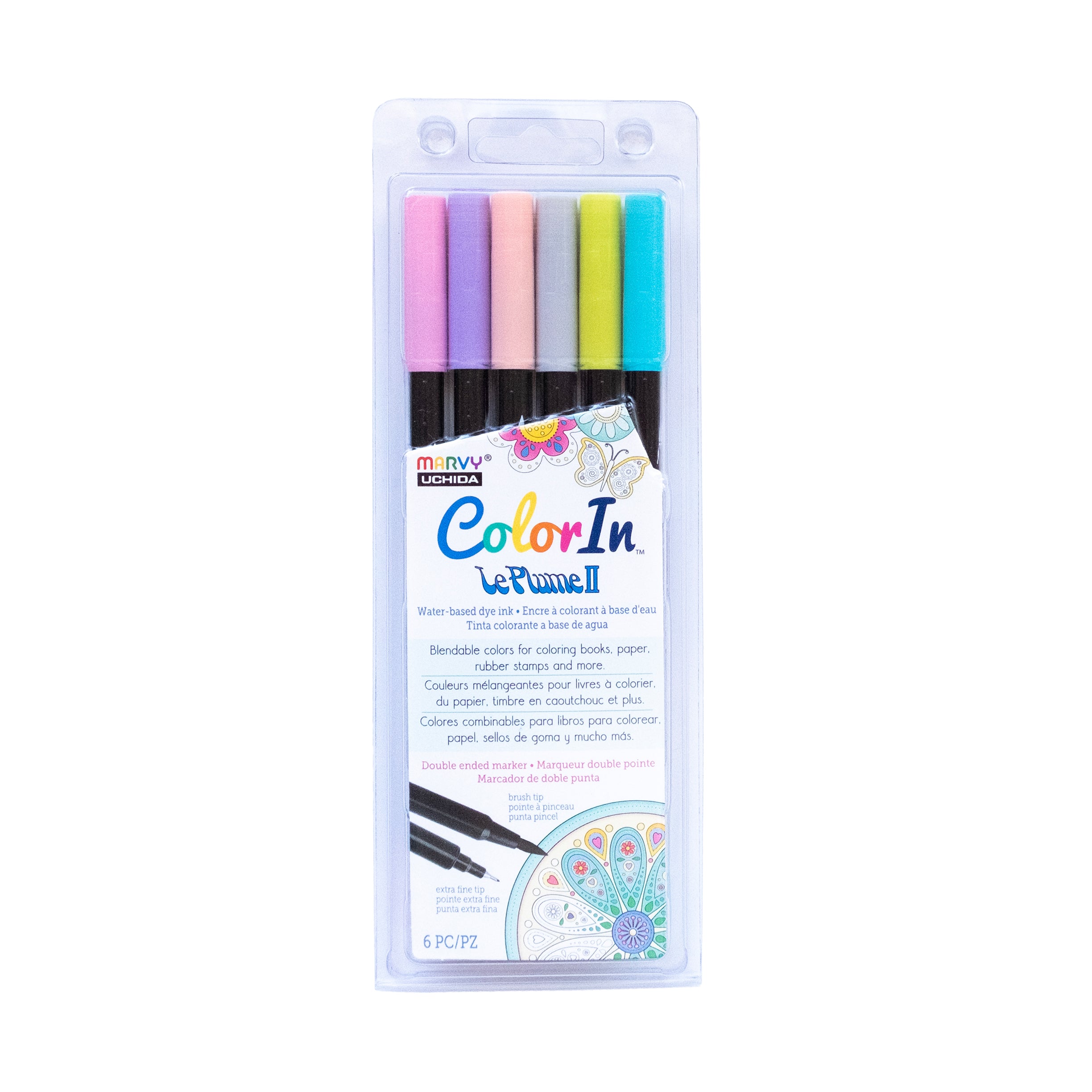 Marvy Uchida “Color In” Le Plume II Double-Ended Markers, Pastel Set of 6
