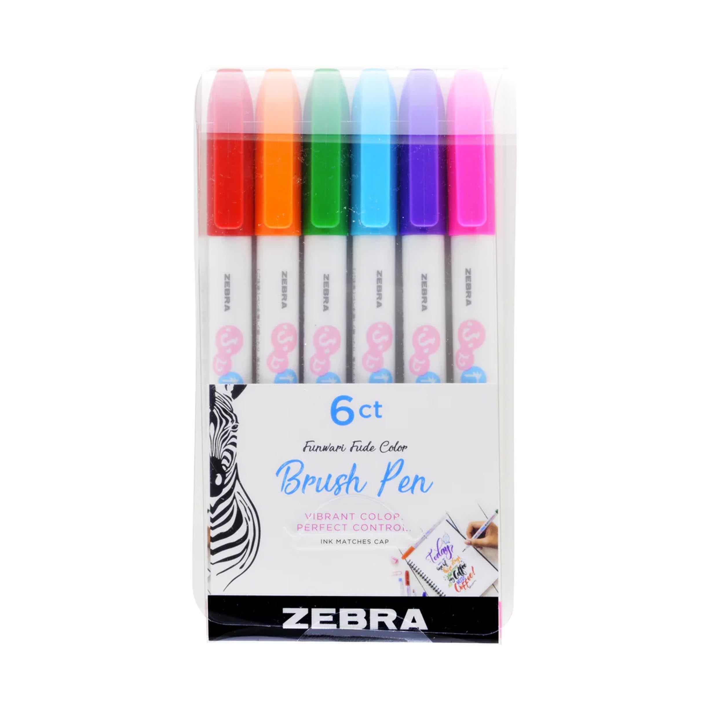 Zebra Funwari Brush Pens, Set of 6