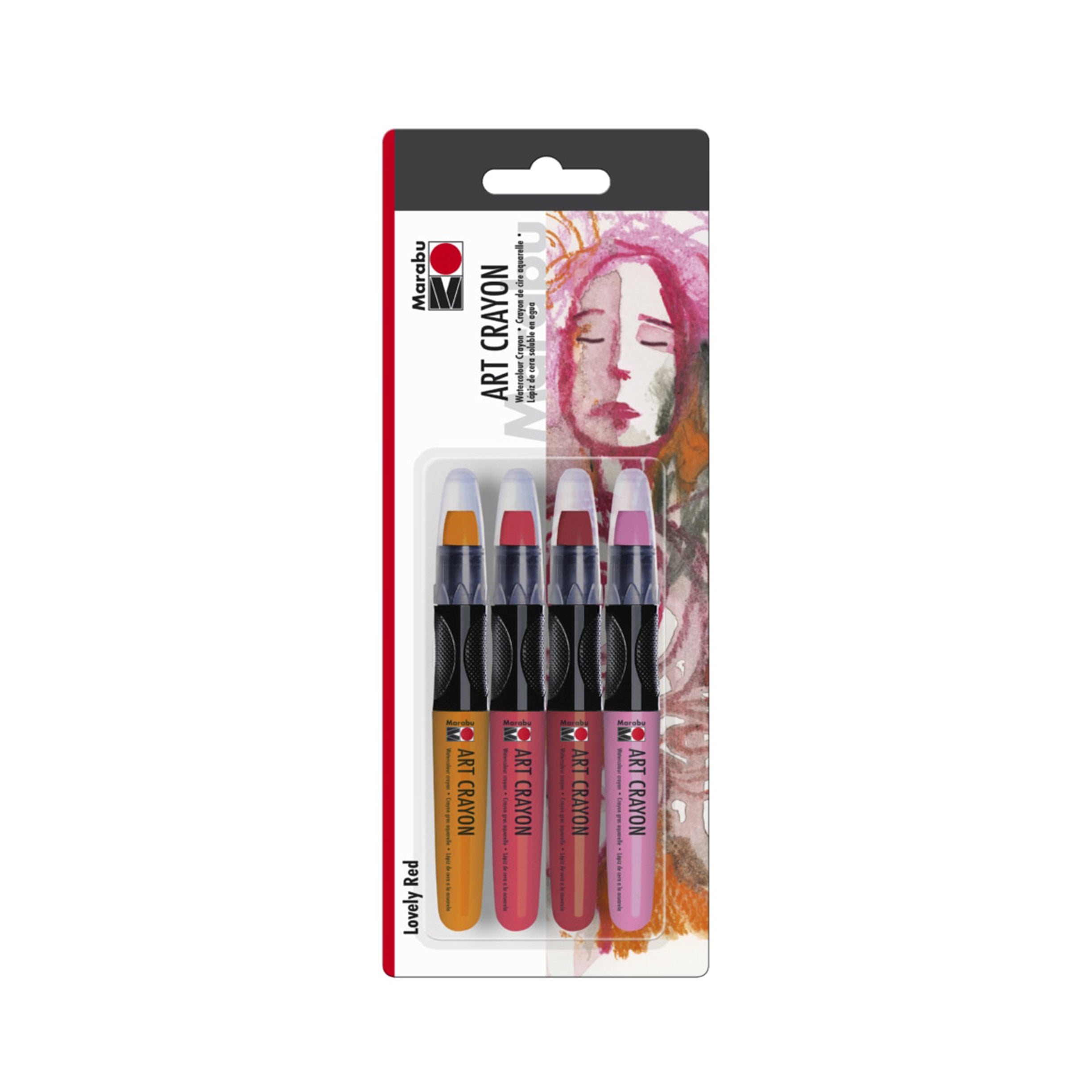Marabu Mixed Media Art Crayons, Lovely Red Set of 4